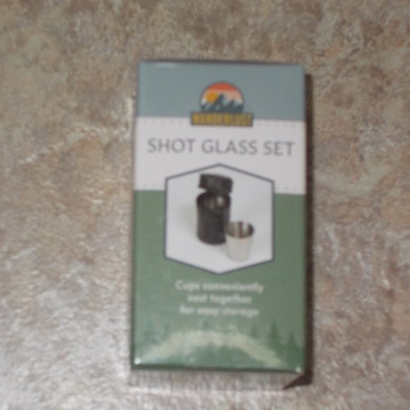 NIB four novelty 1 oz stainless steel shot glasses with custom case - Picture 3 of 3